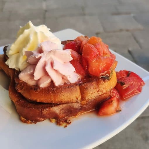 Les recettes de Justin : Brioche perdue aux tomates cerises et fraises au balsamique, citron et basilic ou menthe