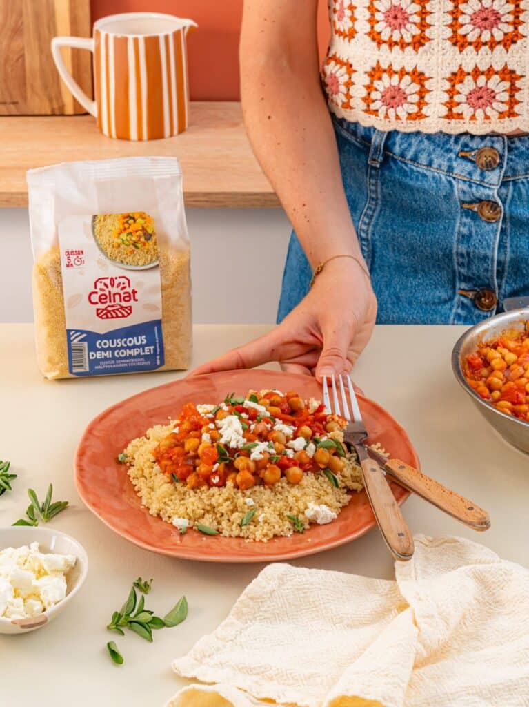 Couscous : pois chiche, tomate, feta Celnat