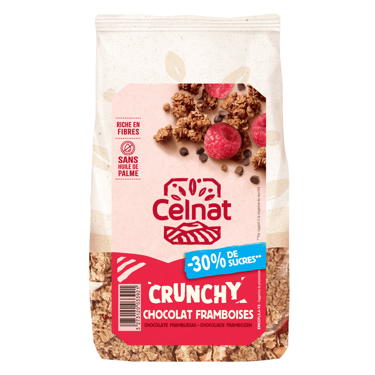 celnat crunchy chocolat framboises -30% sucres