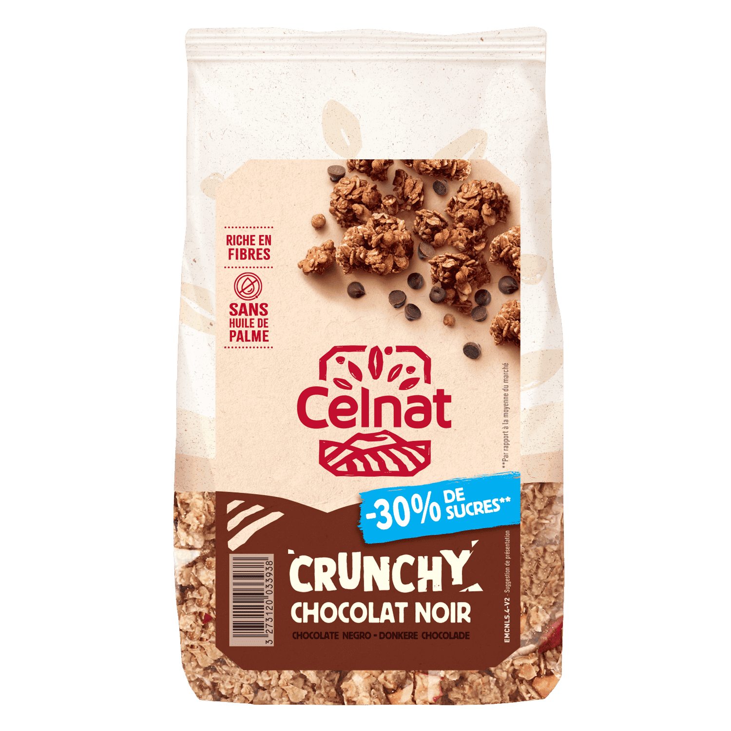 Celnat crunchy chocolat noir - 30% de sucres