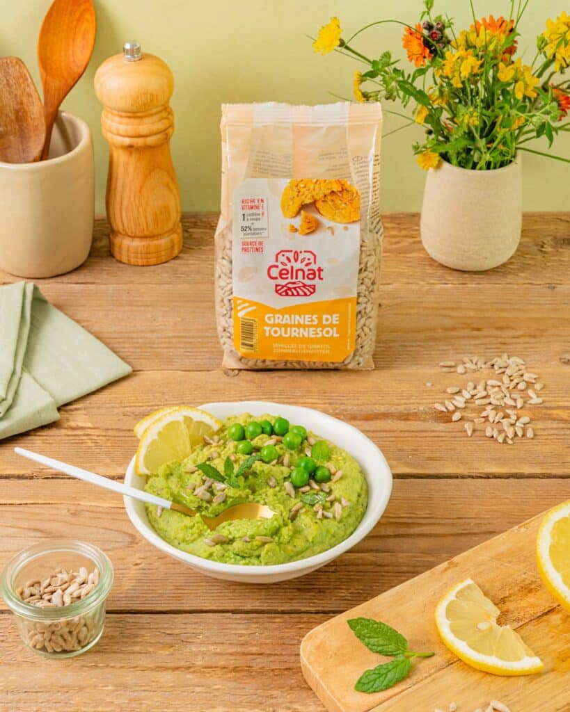 houmous petits pois graines tournesol