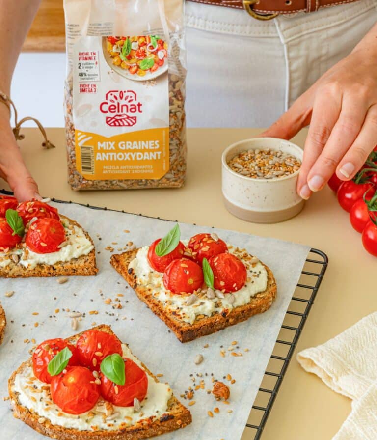 Tartines au chèvre frais, tomates cerises & miel Celnat
